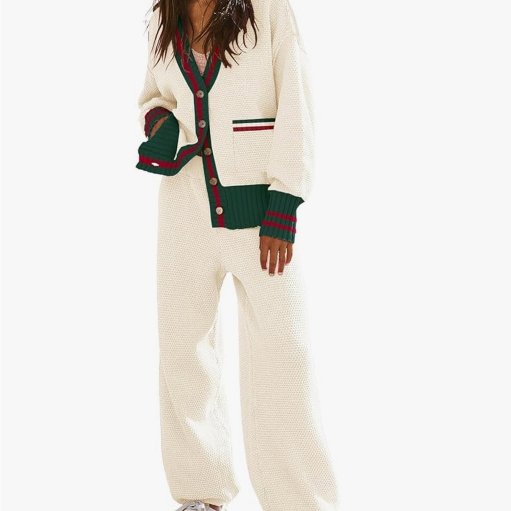 Stylish Cream and Green Cardigan Set